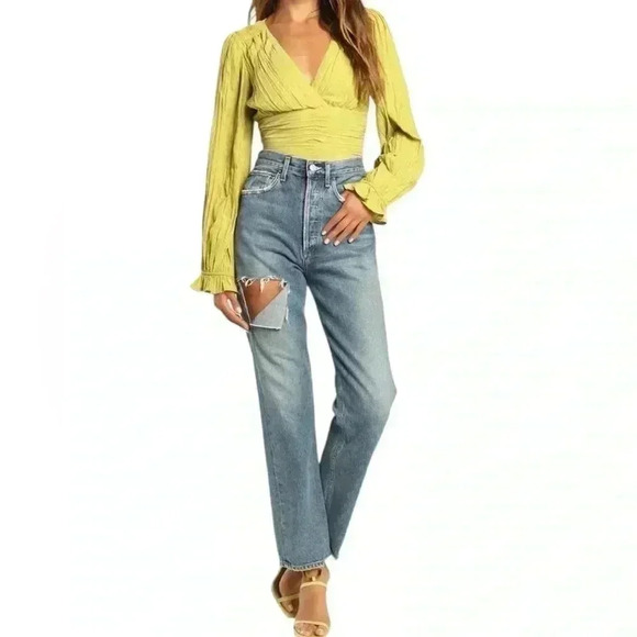 Lulus Tops - Lulu’s Bring the Pleat Lime Green Pleated Long Sleeve Top Blouse Size XL